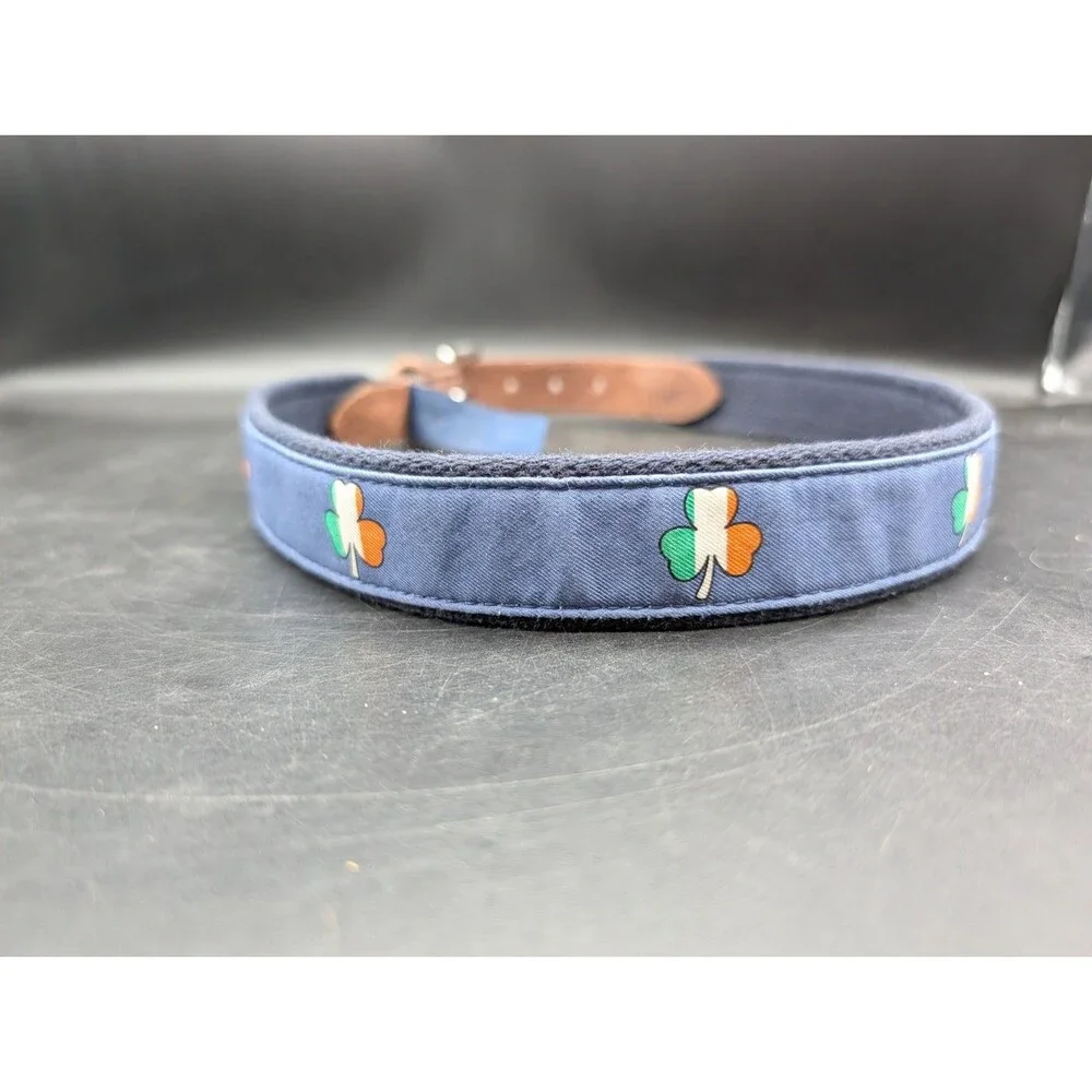 Vineyard Vines Belt Size 26 Irish Flag Shamrock Ireland Solid Brass Leather RARE